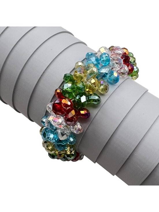 Jewelry - Multicolor Crystal Cluster Bracelet Magnetic Clasp Rainbow Beaded Statement 6.75